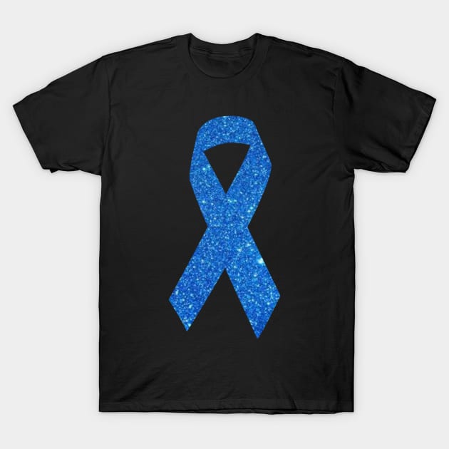 Blue Faux Glitter Awareness Ribbon T-Shirt by Felicity-K